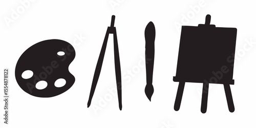 Art supplies and artist tools vector illustration for painting drawing and creative projects design silhouette