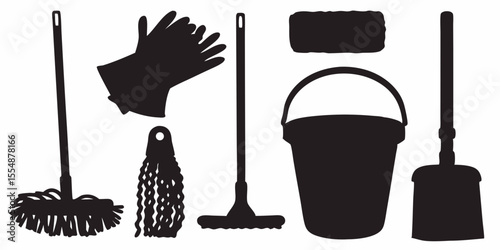 Cleaning supplies vector set illustration for home cleaning service and housekeeping needs icon set design silhouette