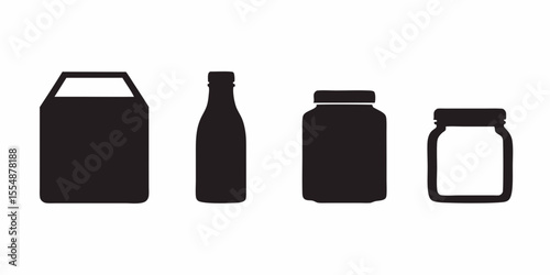 Vector illustration of different packaging types including bottle jar and container isolated on white background silhouette