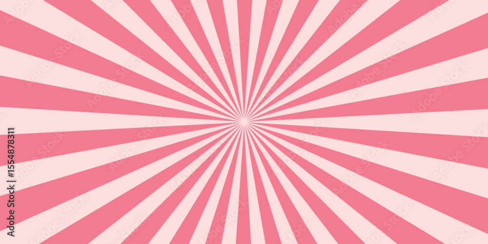 Fototapeta premium Candy color sunburst background. Abstract pink cream sunbeams design wallpaper. Colorful spinning lines for template, banner, poster, flyer. Sweet rotating cartoon swirl or whirlpool. Vector backdrop