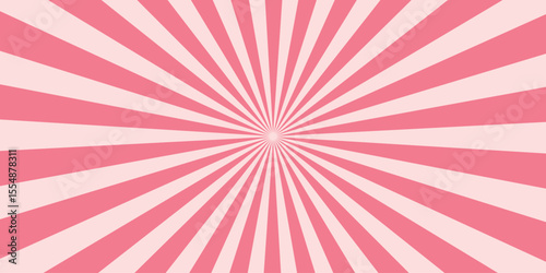 Candy color sunburst background. Abstract pink cream sunbeams design wallpaper. Colorful spinning lines for template, banner, poster, flyer. Sweet rotating cartoon swirl or whirlpool. Vector backdrop