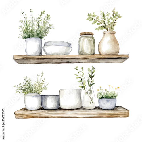 Floating Shelves, watercolor painting vector, isolated on a white background.