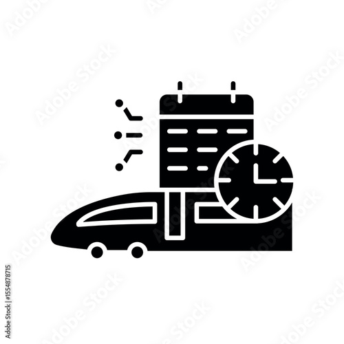 AI enhanced railway scheduling black flat icon for digital and print projects.