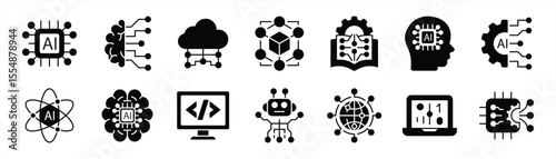 artificial intelligence icon set. contain comprehensive icons set showcasing the power, process, potential of artificial intelligence, and smart technology icon. vector illustration
