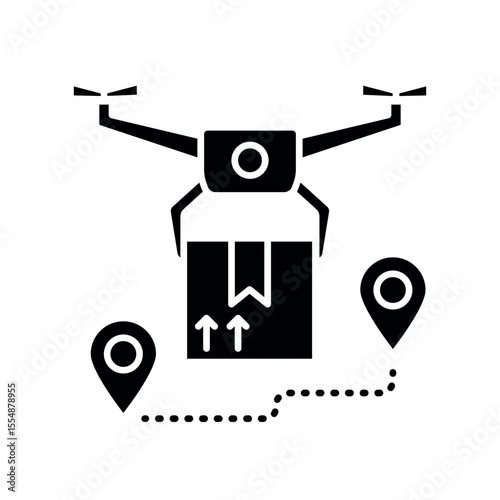 Drone based delivery systems black flat icon for digital and print projects.