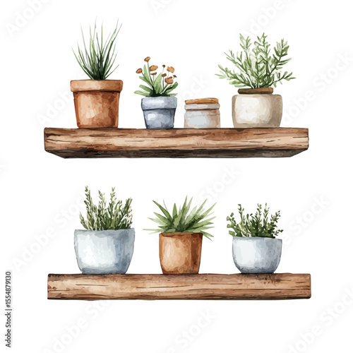 watercolor vector of Floating Shelves, isolated on a white background.