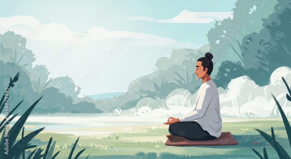 Fototapeta premium Person meditating in a tranquil natural setting