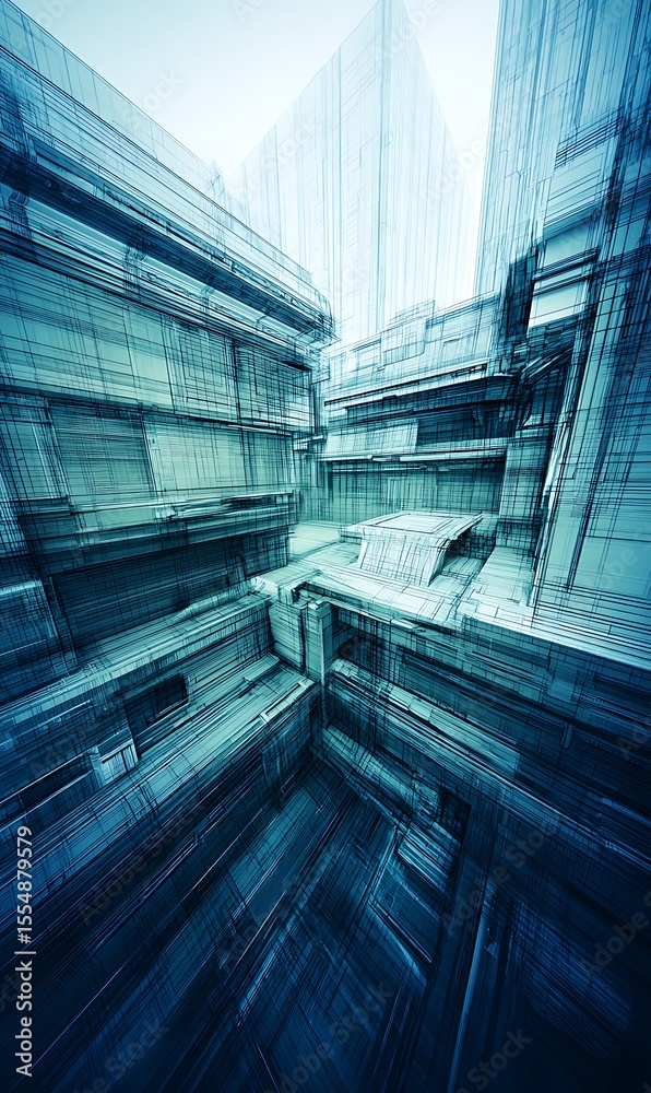 Obraz premium Abstract architectural rendering with a blue tint