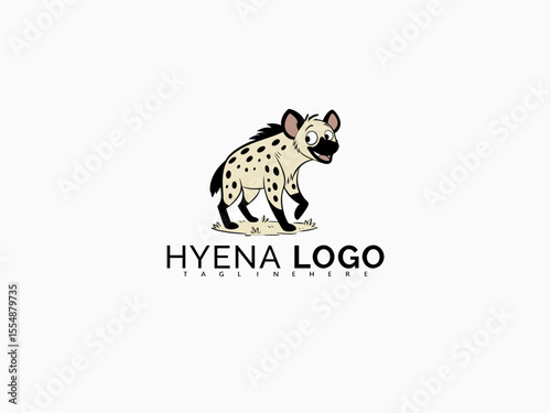 Minimalist vector logo of a cartoon hyena face in black and white. Great for zoo book branding, children’s sticker sets, animal-themed logos, or baby merchandise packaging.

