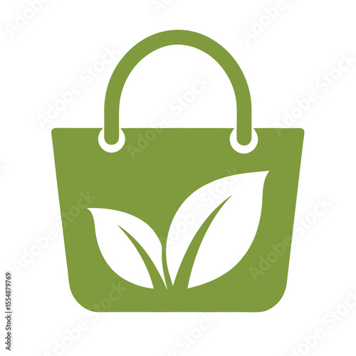Green shopping bag with leaf design vector