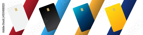 Plastic bank card design template set - isolated credit or debit cards mockup