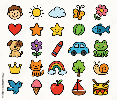 Collection of cute cartoon icons for children s education and play
