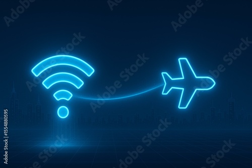 Futuristic Airplane WiFi Connectivity Concept Art in Urban Setting