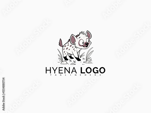 Cartoon hyena head vector logo in black and white style. Ideal for animal-themed baby branding, educational designs, zoo books, labels, or wildlife storybook characters.

