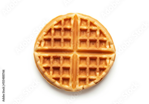Golden brown waffle isolated on white background in a top view