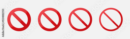 Set of red prohibition circle template in different thickness