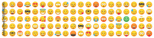Big set of 100 emoticon smile icons. Vector illustration