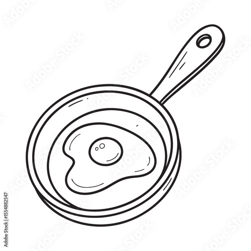 Hand drawn illustration of a fried egg in a pan frying pan