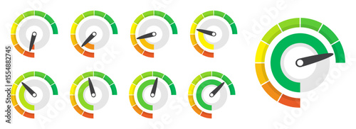 Speedometer indicator gauge element in a flat design. Vector illustration