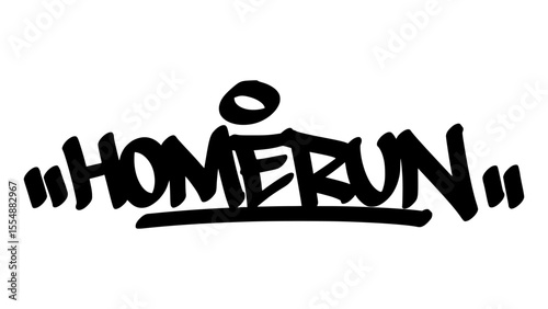 Hand-drawn graffiti tag of "Homerun" in bold black ink. Urban street lettering with baseball theme and transparent background, ideal for powerful, sporty, and youth-driven designs.