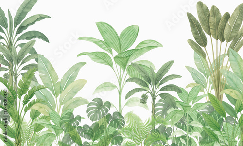 Wallpaper Mural Tropical Jungle Wall Art - Watercolor Green Leaves Botanical Illustration Torontodigital.ca