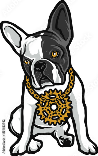French bulldog and English bulldog puppies sitting cute portrait on white background