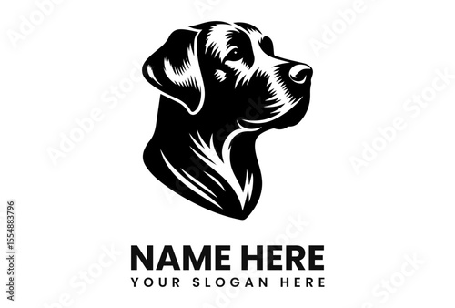 Elegant black Labrador Retriever head profile, logo design template.