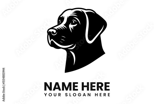 Elegant black Labrador retriever head profile, logo design template.