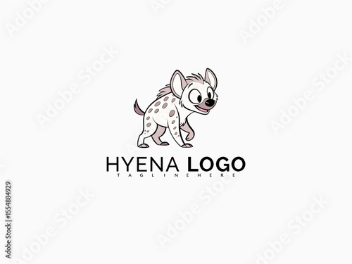 Vector illustration of a cute cartoon hyena in minimalist black and white. Perfect for branding, children’s book covers, educational tools, kids’ merchandise, or animal-themed stickers.


