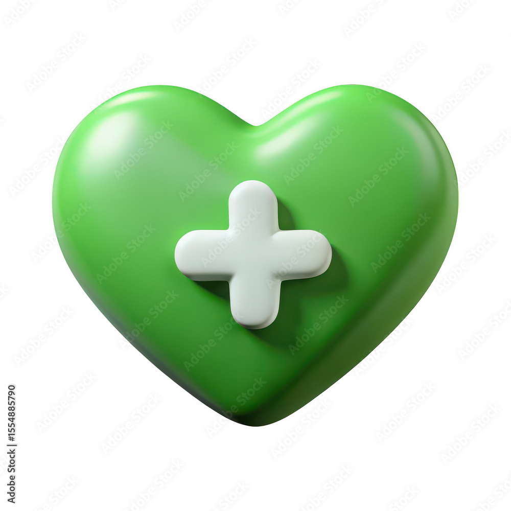 Fototapeta premium 3D Green Circular Add Button with Plus Sign isolated on transparent background Remove png