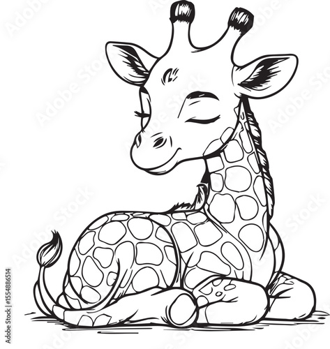 Sleeping Baby Giraffe Outline
