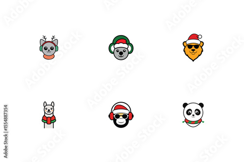 Adorable Christmas Animal Icons Cute Holiday Illustrations