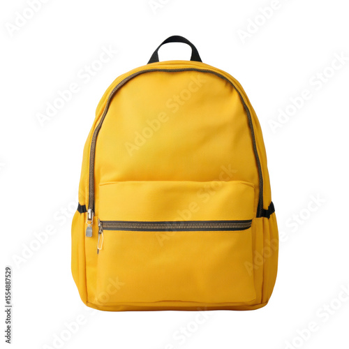 Bright Yellow Backpack with Zippered Front Pocket, Ideal for School, Travel, or Outdoors in Modern Urban Style Transparent background or png