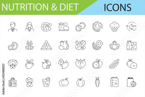 Healthy Lifestyle and Meal Planning Icons for Nutrition

