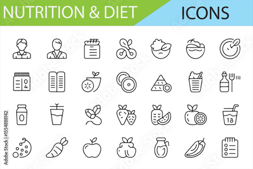 Nutrition and Diet Icons Set for Healthy Eating and Wellness