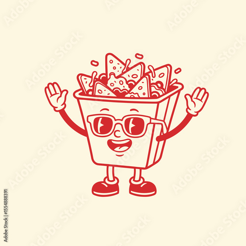 Happy Cartoon Nacho Container Character with Sunglasses