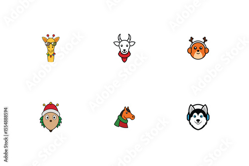 Adorable Christmas Animal Icons Cute Holiday Illustrations for Festive Designs