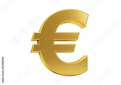 Shiny golden euro currency symbol isolated on transparent background