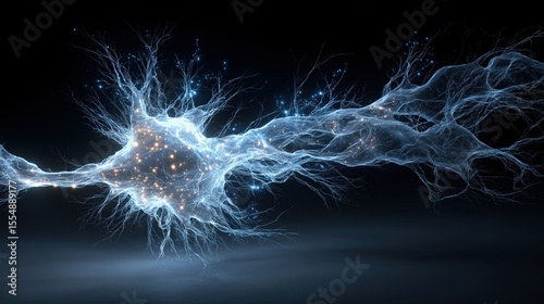Neuronal Marvel: A stunning macro shot of a single neuron, highlighting its intricate structure and the complex, electric processes vital to the body's most important system.