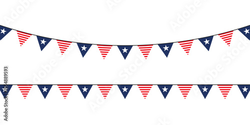 Festive bunting with American flag patterns, perfect for patriotic events, national holidays, or summer celebrations.
