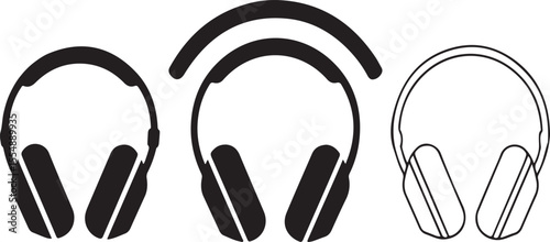 Black and white headphone icons with different styles headphones audio