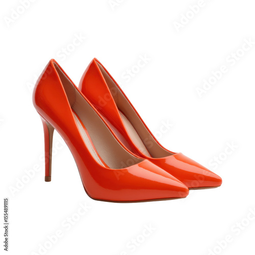 Elegant Red High Heel Shoes with Glossy Finish Perfect for Fashion Forward Women in Stylish Outfits Transparent background or png