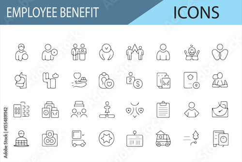 Set of Icons for Employee Support, Rewards, and Health Benefits