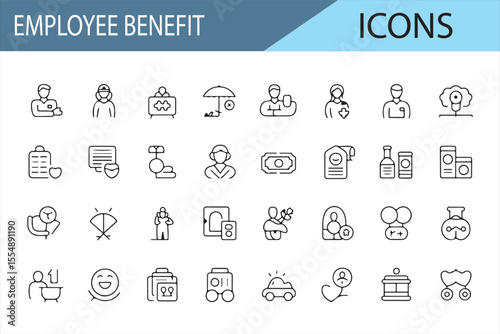 Employee Benefit and Compensation Package Icons for HR Applications

