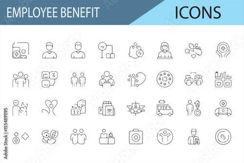 Set of Icons Representing Employee Benefits, Compensation, and Care