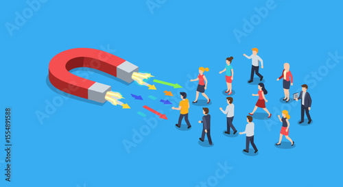 Attraction and influence: leadership and team concept vector illustration for business design