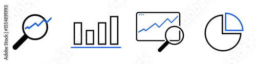 collection of analysis icons on transparent background