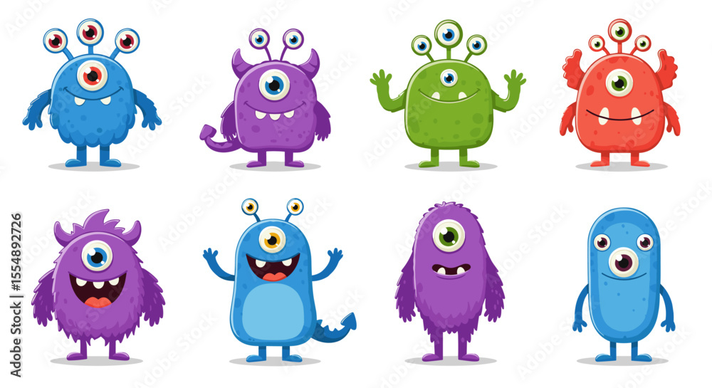 Obraz premium Cute cartoon monsters vector illustration for kids' designs in flat style