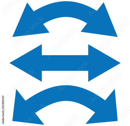 Dual sided arrow vector, icon, silhouette design. Semicircular curved thin, long double ended arrow vector design for website, app and logo design. Horizontal dual side arrow.