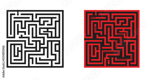 Dual maze vector illustration: design for puzzle games and challenge concepts in modern flat style